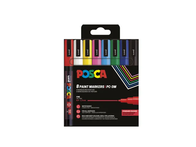 Verfstift Posca PC3M Fijne punt 0,9-1,3mm Assorti Set à 8 Stuks