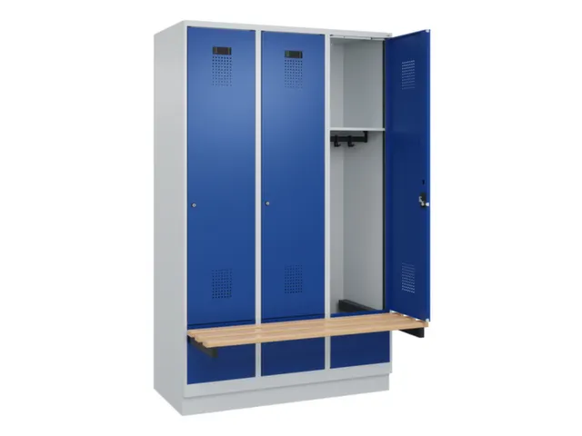 locker met bank,HxBxD 1950x1200x815mm,3vak,vak B 400mm,cilinderslot