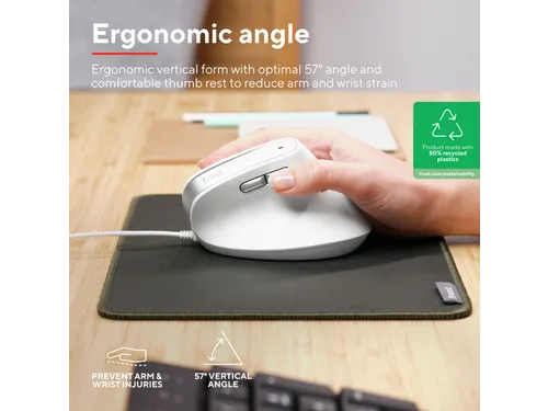 Muis Trust ergonomisch BAYO II wit 25397