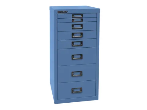 kantoor-ladekast HxBxD 590x279x380mm 8 laden romp + front blauw staal