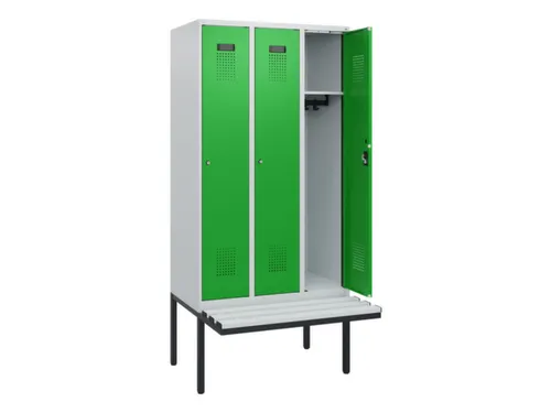 locker met bank,HxBxD 1950x900x815mm,3vak,vak B 300mm,cilinderslot