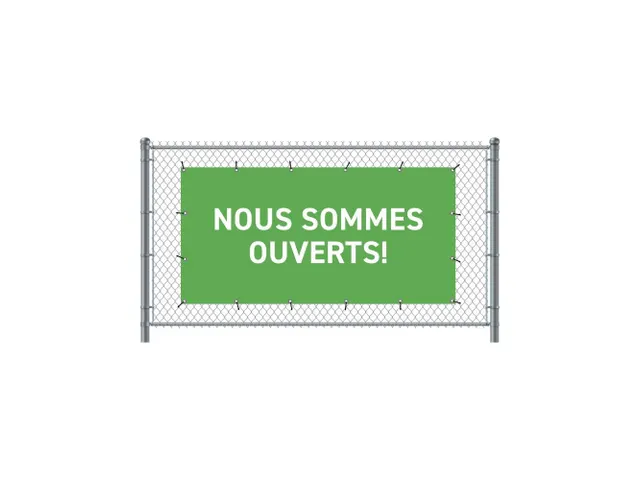 Hekwerkbanner 200x100 cm Groen met Franstalige Print Ouvert