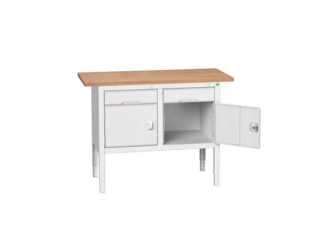 werkbank,HxBxD 830-930x1250x600mm,multiplexblad,uitrusting: 2laden