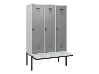 locker met bank,HxBxD 1950x1200x815mm,3vak,vak B 400mm,draaigrendel - 2
