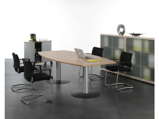 Vergadertafel vatvormig hxbxd 72x240x80/120cm blad beuken 2voeten Alu