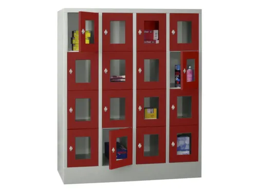 lockerkast,HxBxD 1518x1200x500mm,4x4vakken,RAL7035,front RAL3000