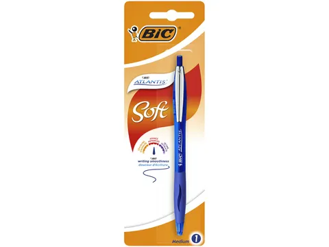 Balpen Bic Atlantis soft metalen clip clic medium blauw bister à 1st