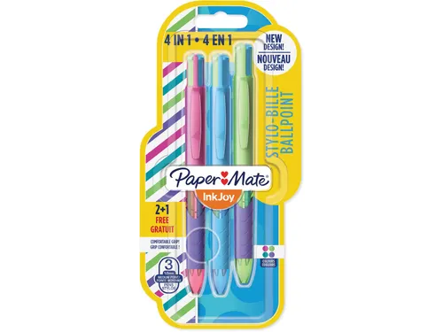 4kleuren balpen Inkjoy Quatro Joie De Vivre, blister 2 + 1