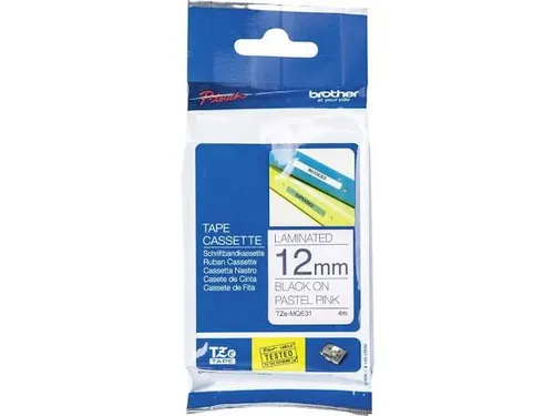 TZEMQE31 Brother P-touch 12mm zwart-roze pastel lettertape 4m laminate