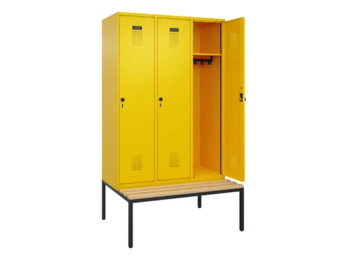 locker met bank,HxBxD 2120x1200x815mm,3vak,vak B 400mm,draaigrendel