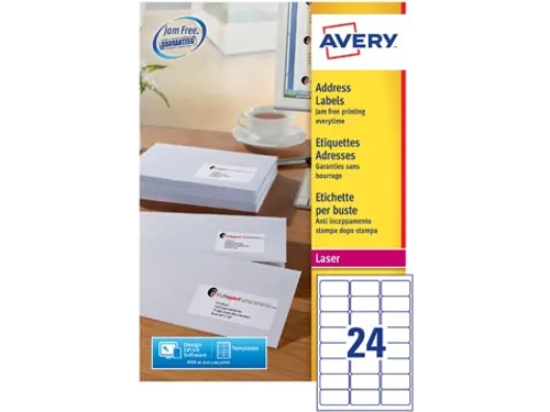 Etiket Avery L7159-250 63.5x33.9mm Adres Wit 6000 Stuks