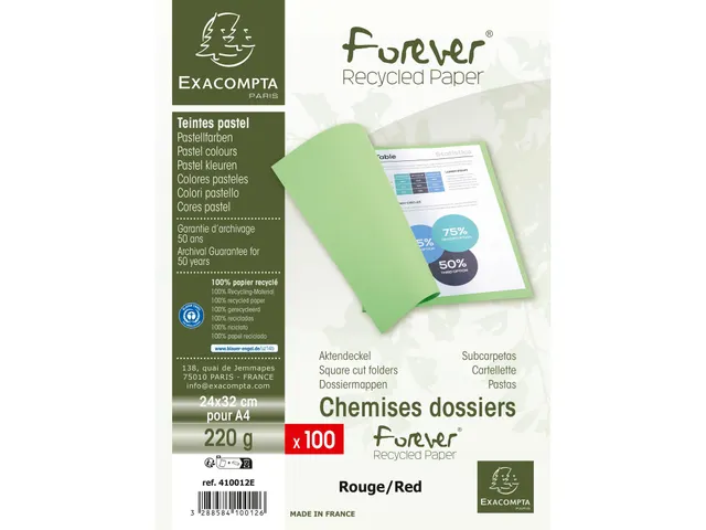100 dossiermappen FOREVER 250 100%gerecycleerd 24x32cm Rood