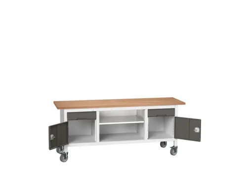 werkbank,HxBxD 830x2000x600mm,multiplexblad,uitrusting: 2laden,2kasten