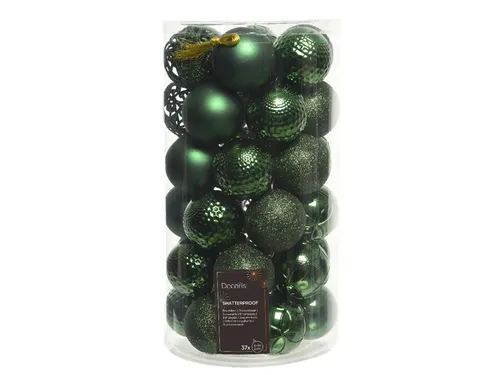 Kerstballen Decoris assorti Dennengroen koker 37 stuks