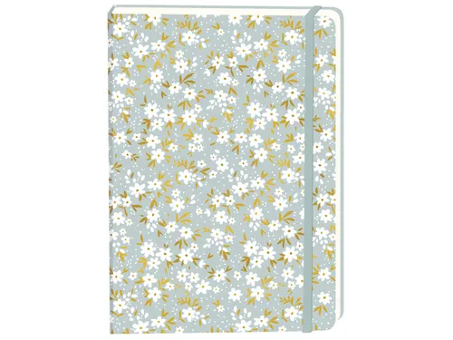 Notitieboek witte bloemen A5 lijn 92 pagina's softcover grijs