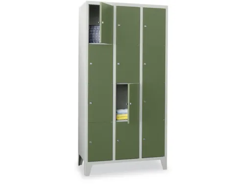 lockerkast,HxBxD 1850x900x500mm,3x4vakken,RAL7035,front RAL6011