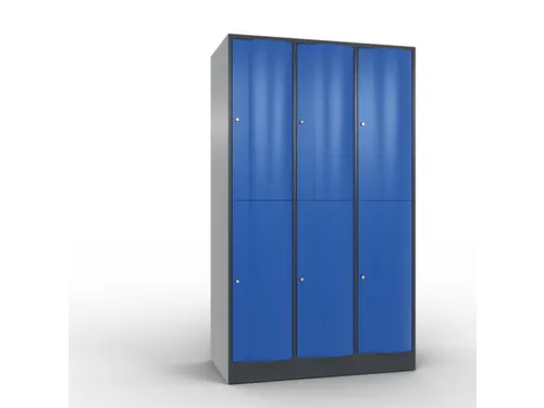 lockerkast,HxBxD 1950x1150x640mm,3x2vakken,romp RAL7021,front RAL5010