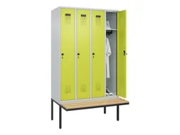 locker met bank,HxBxD 2120x1200x815mm,4vak,vak B 300mm,draaigrendel