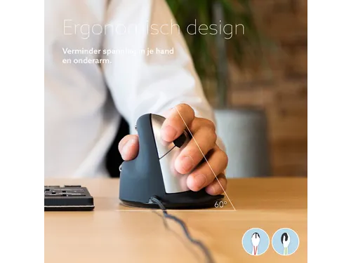Ergonomische muis R-Go HE Break Medium links bedraad Zwart
