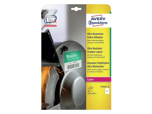 Etiket Avery Zweckform L7916-10 210x148mm polyethyleen wit 20 stuks