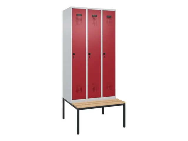 locker met bank,voor scheiding van kleding,HxBxD 2120x900x815mm,3vak