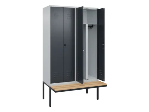 PBM-locker met bank,HxBxD 2120x1200x815mm,4vak,vak B 300mm,cil.-slot
