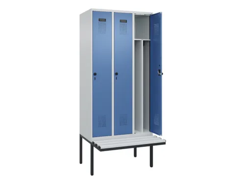 locker met bank,voor scheiding van kleding,HxBxD 2120x900x815mm,3vak