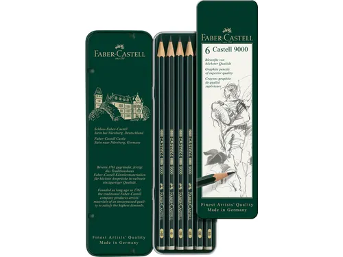 Potlood Faber-Castell 9000 6 hardheden in blik