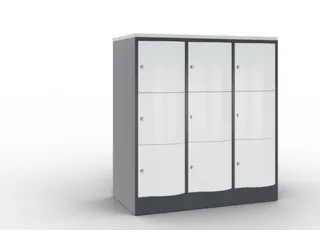 lockerkast 1255x1150x640mm 3x3 vakken RAL7021 front RAL7035 sokkel - 1