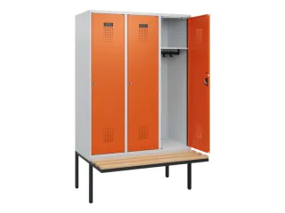 locker met bank,HxBxD 1950x1200x815mm,3vak,vak B 400mm,cilinderslot - 1