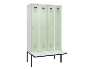 locker met bank,HxBxD 2120x1200x815mm,4vak,vak B 300mm,cilinderslot - 2