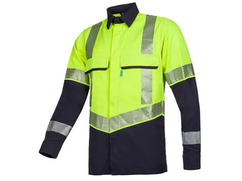 Chemise Sioen 068VA Colne Jaune fluo/Bleu marine Taille L