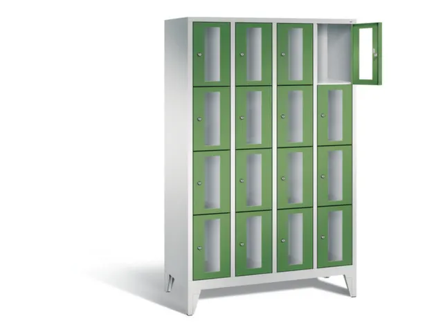 Lockerkast 1850x1190x500mm 4x4 vakken Cilinderslot Poten, RAL6011