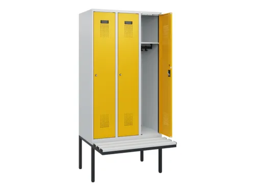 locker met bank,HxBxD 1950x900x815mm,3vak,vak B 300mm,cilinderslot