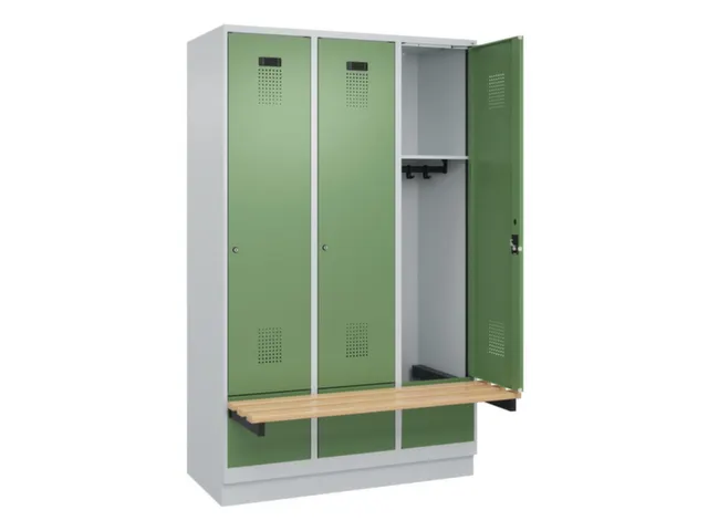 locker met bank,HxBxD 1950x1200x815mm,3vak,vak B 400mm,cilinderslot