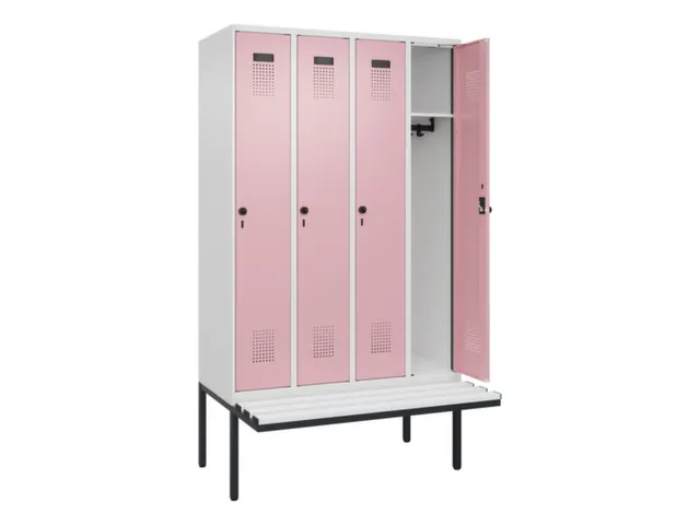 locker met bank,HxBxD 2120x1200x815mm,4vak,vak B 300mm,draaigrendel