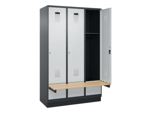 locker met bank,HxBxD 1950x1200x815mm,3vak,vak B 400mm,cilinderslot