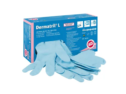 KCL Dermatril 741 nitril wegwerphandschoenen, blauw, maat 7, doos van