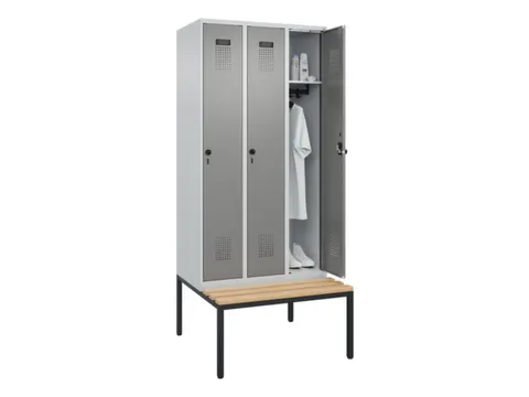 locker met bank,HxBxD 2120x900x815mm,3vak,vak B 300mm,draaigrendel
