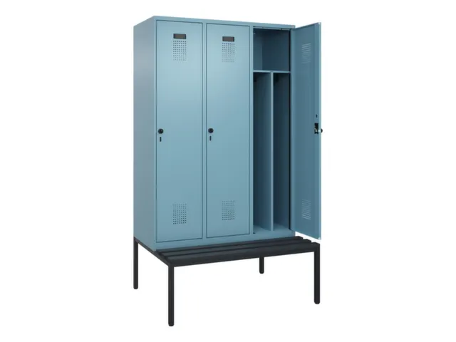 locker met bank,voor scheiding van kleding,HxBxD 2120x1200x815mm,3vak