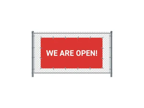 Hekwerkbanner 200x100 cm Rood met Engelse Print We Are Open