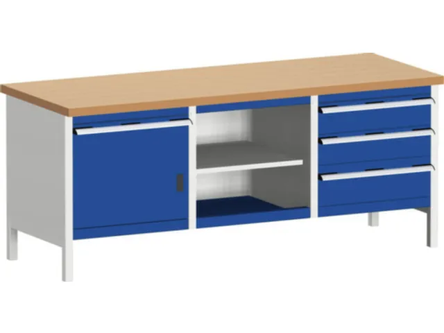 bloc établi HxlxP 840x2000x750mm plateau hêtre rouge force 1200kg