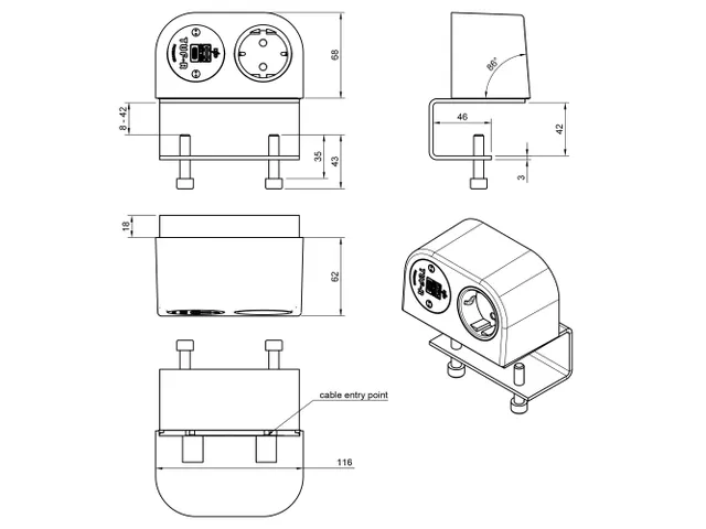 Desktop stekkerdoos Power Phase 1x Schuko + USB A en C 25W Zwart