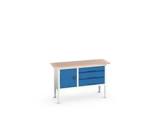werkbank,HxBxD 830-930x1500x600mm,multiplexblad,uitrusting: 3laden - 1