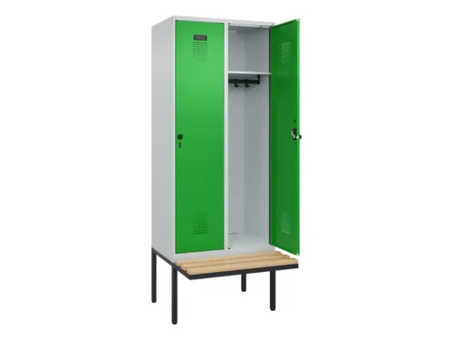 locker met bank,HxBxD 2120x800x815mm,2vak,vak B 400mm,draaigrendel