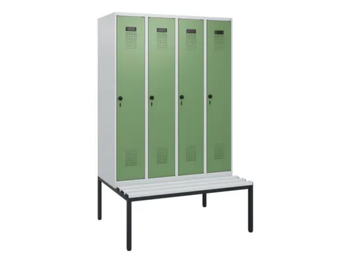 locker met bank,HxBxD 1950x1200x815mm,4vak,vak B 300mm,draaigrendel
