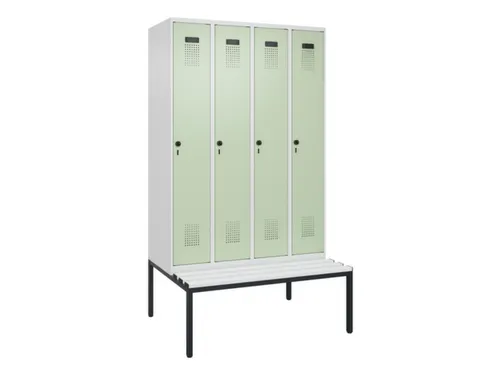 locker met bank,HxBxD 2120x1200x815mm,4vak,vak B 300mm,draaigrendel