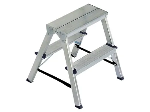 dubbele aluminium ladder,beide zijden,2x2trede(n),bordes H 0,43m