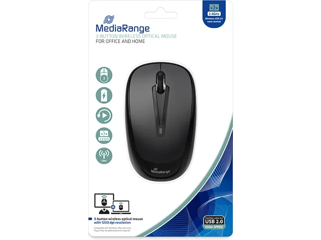 MROS216 Optische muis 3 knoppen draadloos Zwart