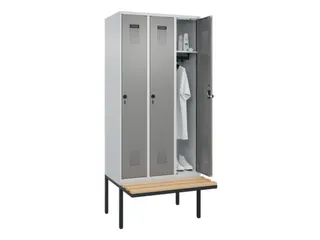 locker met bank,HxBxD 2120x900x815mm,3vak,vak B 300mm,draaigrendel - 1